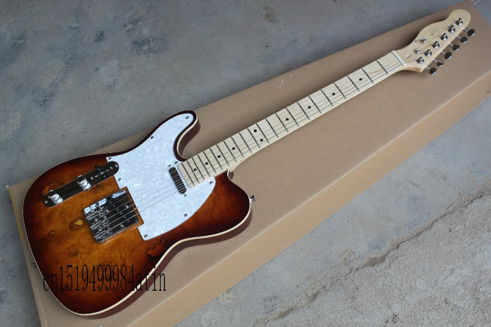 Оптовая продажа Одежда высшего качества Клен Накладка F левша Telecaster Sunburst Электрогитары Белая гвардия Совета Гитары