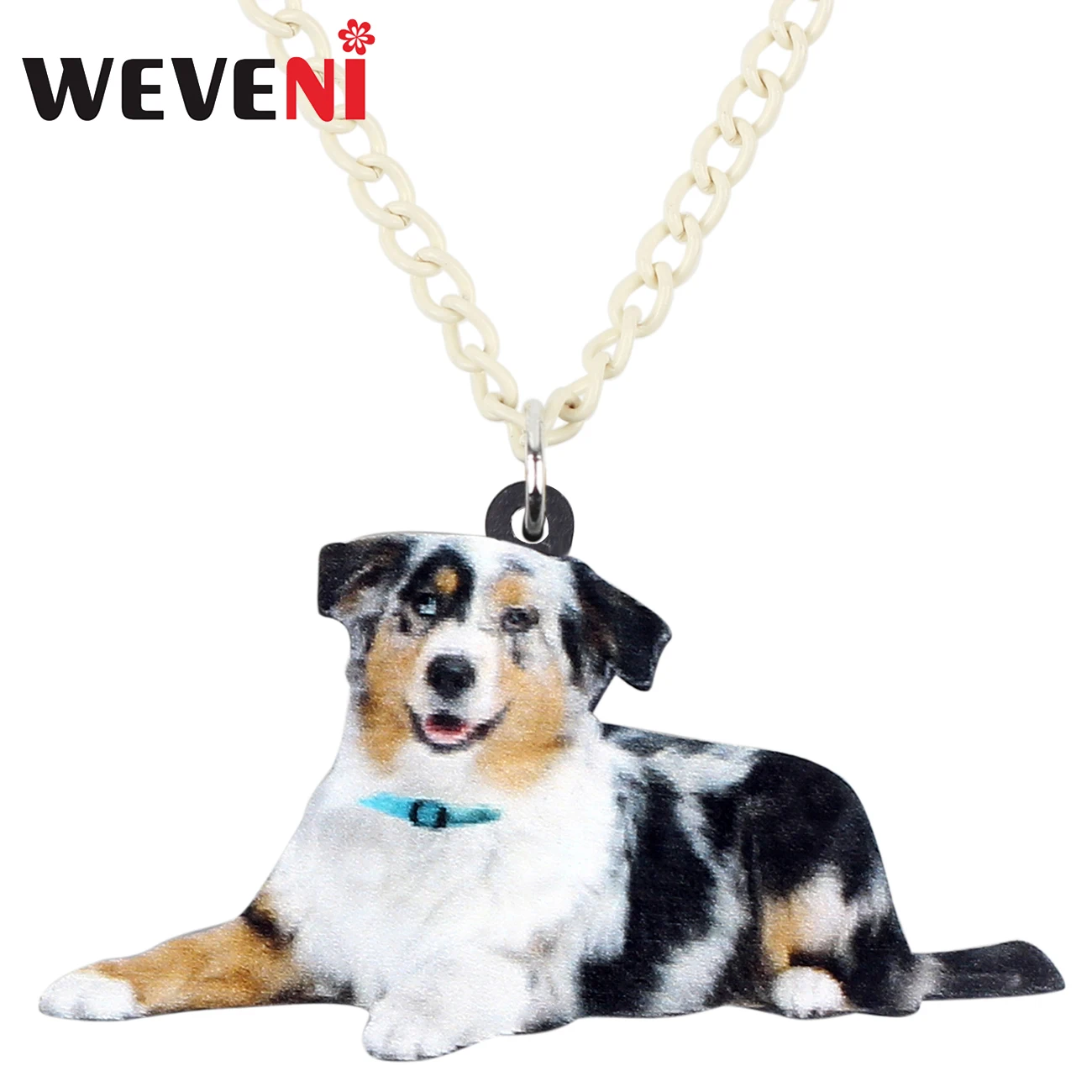 

WEVENI Statement Acrylic Australian Shepherd Dog Necklace Pendant Sweater Collar Cute Animal Pet Jewelry For Women Girls Gift