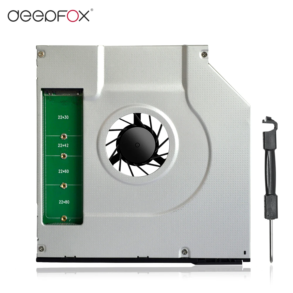 

DeepFox New 9.5mm SATA M.2 B key NGFF Solid State Disk 2nd HDD Caddy SATA 3 SSD HDD Aluminum Case For Laptop DVD/CD-ROM With Fan