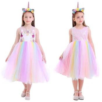 Set Unicorn Girl Flower Rainbow Dress