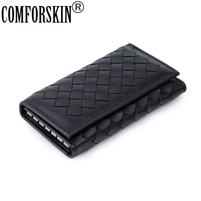 

COMFORSKIN Brand Guaranteed 100% Sheep Skin Multi-function Knitting Style Key Wallets 2019 New Arrivals Unisex Key Housekeepers