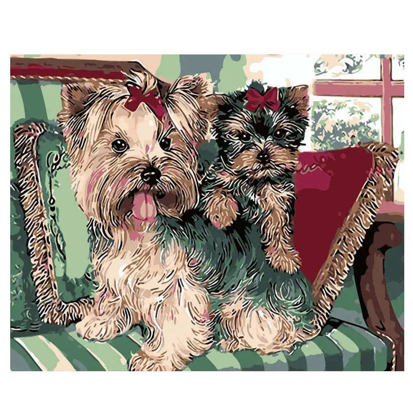 

RIHE Cute Little Dog Painting By Numbers Framework Owl Coloring By Numbers Animal Home Decor Canvas Decorations Modular Pictures