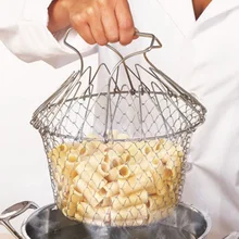 2017 New Food grade Foldable Deep Fry Chef Basket Steam Rinse Strain magic basket mesh basket Strainer Net Kitchen Cooking Tools