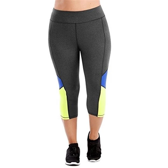Just My Size 617914194574 Womens Plus Size Active Pieced Stretch Capris - Granite Heather and Odyssey and Washed Lime 2X