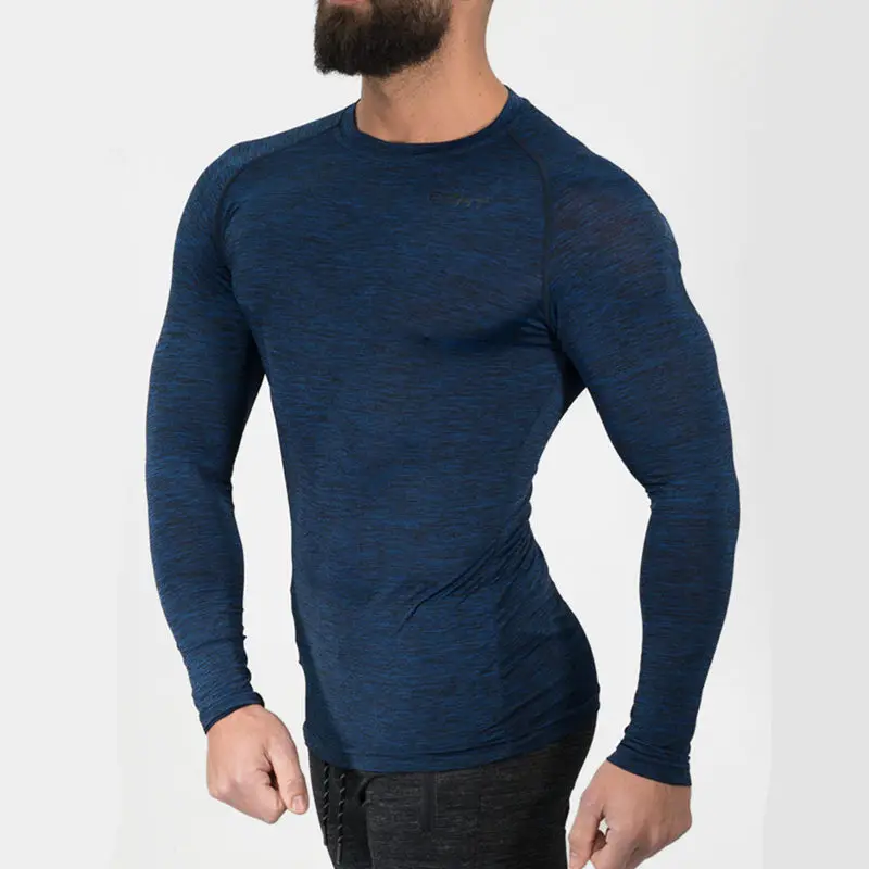 Men gyms Fitness Long sleeves t shirt Skinny elasticity Bodybuilding workout shirts male Casual