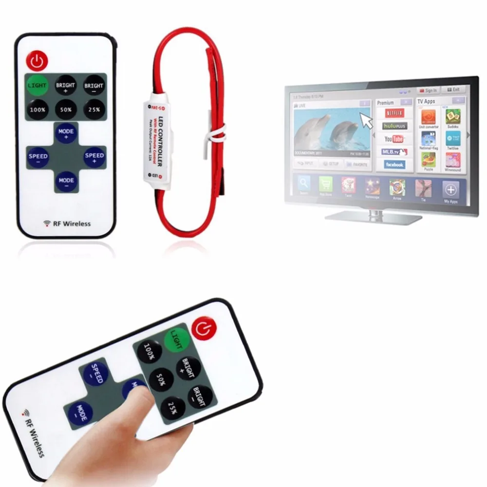 

2017 Mini Wireless Switch Controller Dimmer 12V RF LED Strip Light with Remote Control In-line LED Light Controller/Dimmer Hot