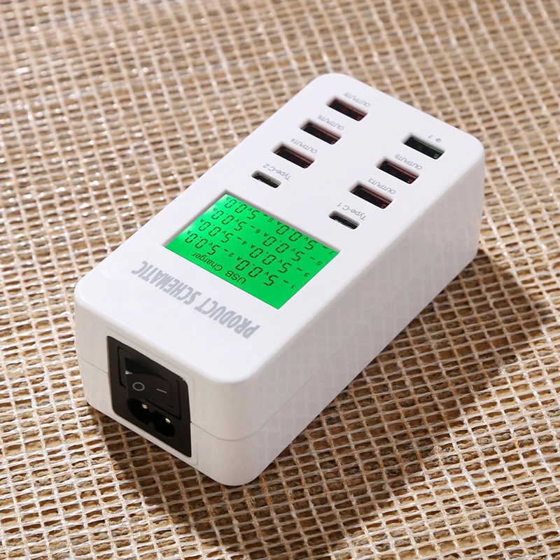 QC 3.0 USB Charger 8 Port 5V7A  Type C Fast Charger with LCD Display For iPhone X iPad AMSUNG S9 Huawei Nexus 5P 6X Power Supply (5)