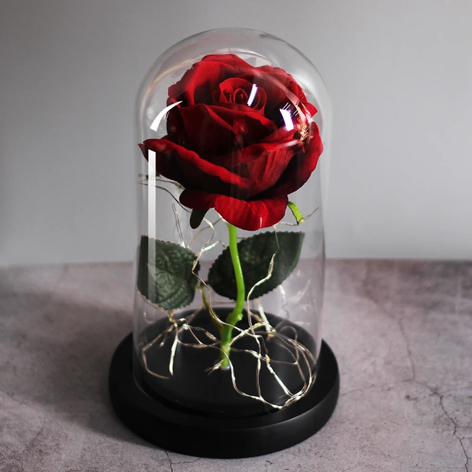 LED Eternal Flower Immortal Flora Light Up Dome Beauty and The Beast Rose In A Flask Valentine's Day Birthday Christmas Day Gift