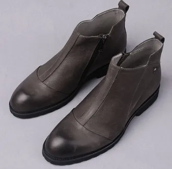 

New Style Men Pointed Toes Genuine Leather Spring/Autumn Ankle Boots Men Side Zipper England Style High Quality Martin Boots