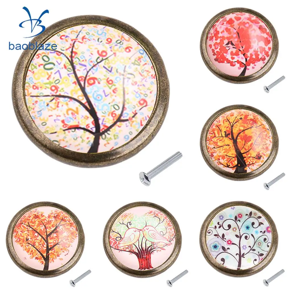 Baoblaze Tree Pattern Retor Metal Pull Knobs Cabinet /Drawer/ Cupboard/ Wardrobe/ Door/ Bin Pull Handle for Home DIY Decor
