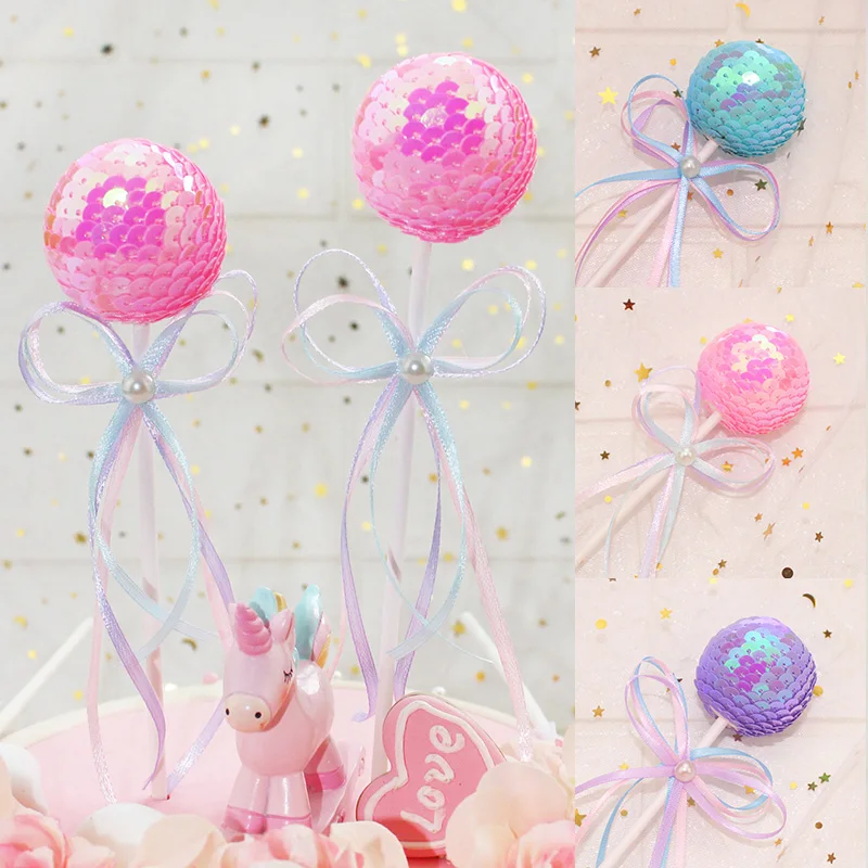 

1 PCS new lovely silk ribbon bowknot ball cake topper for birthday cupcake flag baby shower party wedding decoration supplies