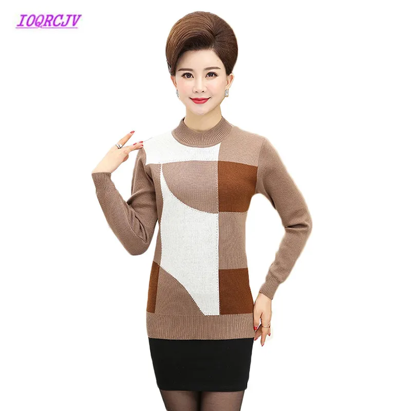 2018 Autumn Sweater Middle-aged Women Pullover Plus Size Half Turtleneck Loose Sweater Winter Female Casual Mother Dress W48