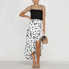 Богемные летние юбки с цветочным принтом и высокой талией для женщин s Boho Асимметричная шифоновая юбка макси длинные юбки с оборками для женщин