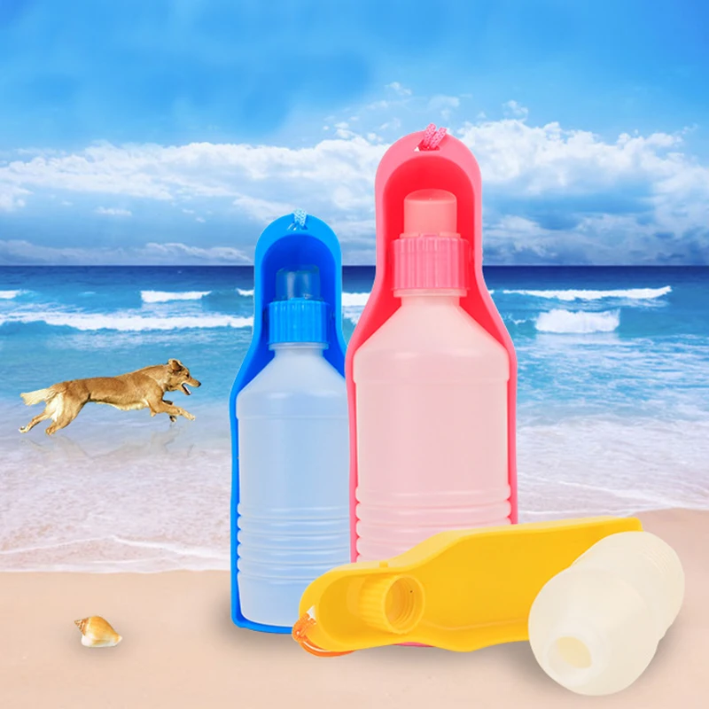 250/500ml Pet Drinking Water Bottles Dog Portable Outdoor Plastic Drinks Bottle With Bowl Puppy