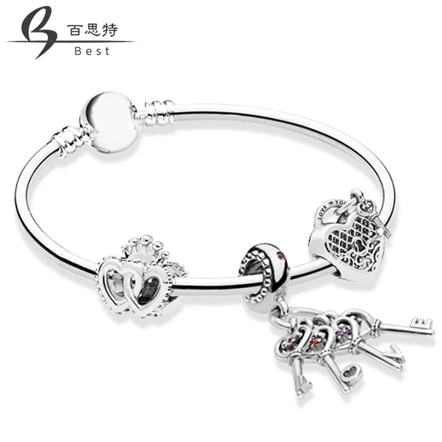 

BEST 100% 925 Sterling Silver Love Key ZT0152 Bracelet Stringing Gift Set Elegant Retro Charming Gift Women Jewelry