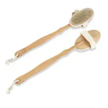 Shower Brush Boar Bristles Soft Bath Brush Exfoliating Body Massager with Long Wooden Handle