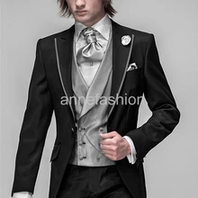 Slim Fit Жених Смокинги для женихов черный 1 кнопка нагрудные пик в разрезе Best Man Женихи Для мужчин Нарядные Костюмы для свадьбы(куртка+ Брюки для девочек+ жилет+ галстук