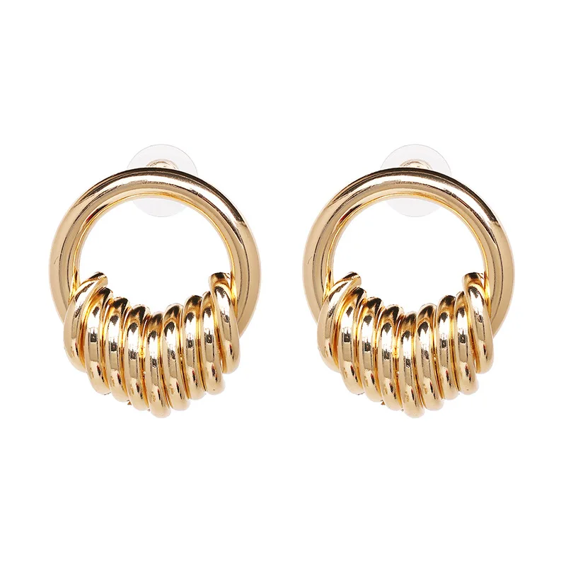 Gold Color Metal Circle Earrings For Women Lady Delicated Geometric Earring Stud Earing Fashion Jewelry For Girlfriend Gift