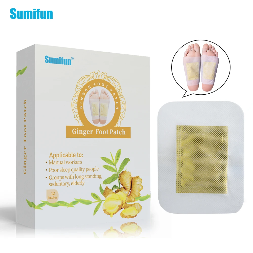 Sumifun 12Pcs/Box Ginger Detox Foot Patch Bamboo Vinegar Pads Improve