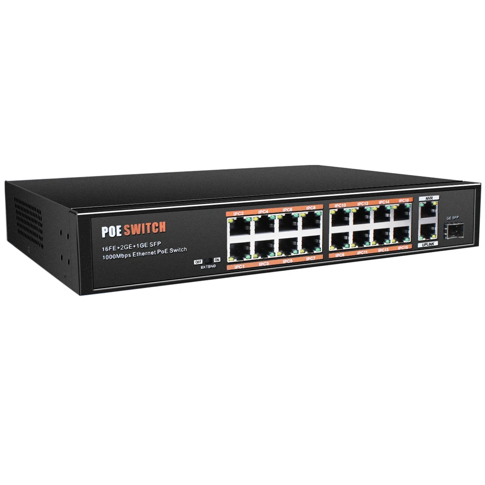 Besder 16CH PoE Switch 1000M Uplink PoE Switch поддержка IEE802.3af/at с 16 PoE портом длиной 250 м передача для ip-камеры с питанием по PoE