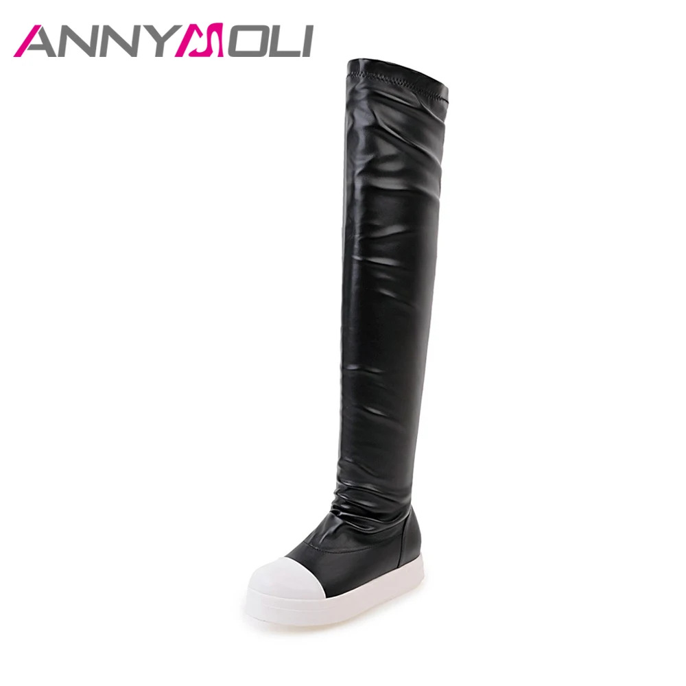 ANNYMOLI font b Women b font Over The Knee Boots Winter Flat Platform Boots Fur Warm