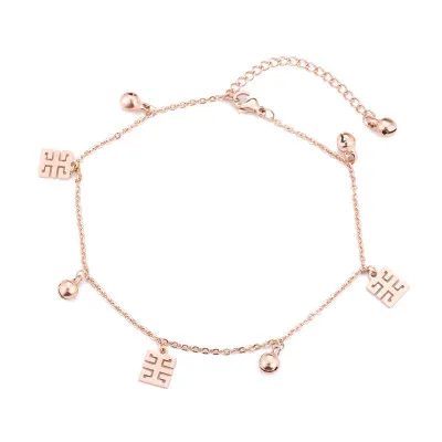 

Hot Seller European And American Fashion Titanium Steel Anklets Box Rose Golden Bells Anklets Foot Chain JL002