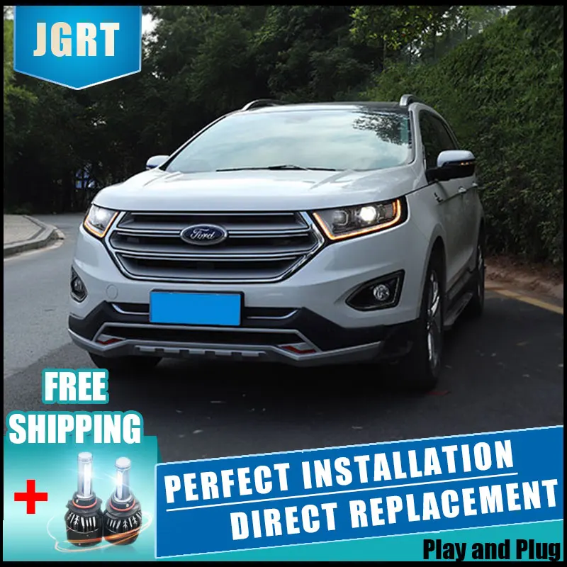Cheap 2PCS LED Headlights For ford edge 2015-2018 Car Led Lights Double Xenon Lens Car Accessories Daytime Running Lights Fog Lights