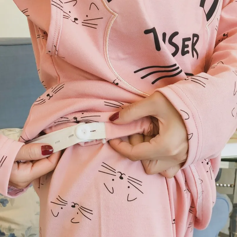 Month postpartum lactation female pregnant women pajamas long sleeved cotton sleepwear set maternal feeding Home Furnishing wear Month postpartum lactation female pregnant women pajamas long sleeved cotton sleepwear set maternal feeding Home Furnishing wear