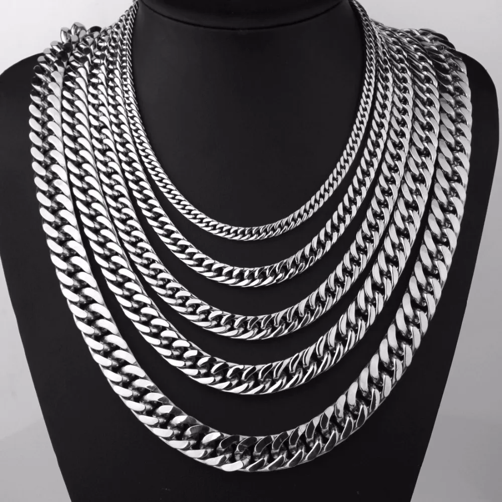 

Polishing Silver Color Men's 7-40 Inches Long Necklace Or Bracelet Stainless Steel Jewelry 6/8/10/12/15/17/19mm Curb Link Chain