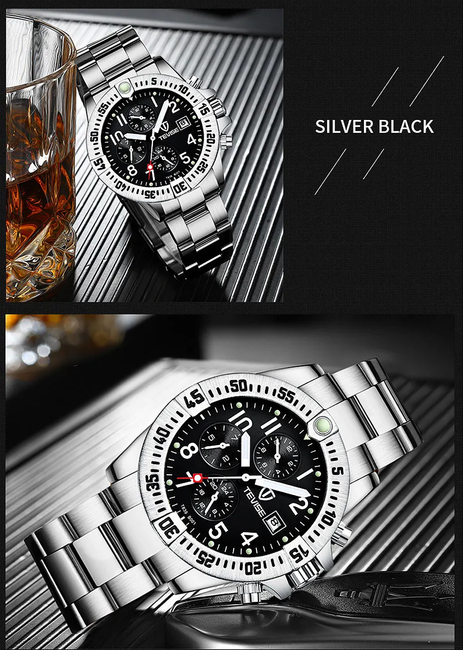 TEVISE Luxury Brand Men Automatic Mechanical Watch Male All Stainless steel Skeleton Luminous Wristwatch Relogio Masculino+BOX