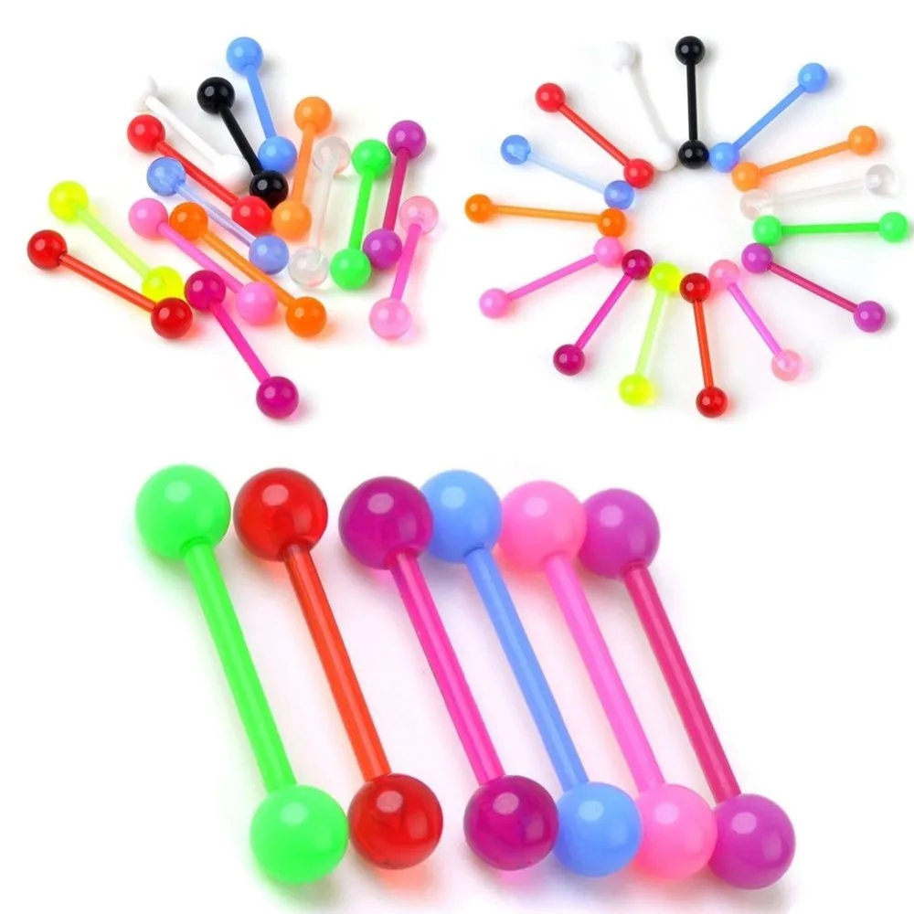 

6 Pcs Flexi Glow In The Dark Tongue Bars Piercing Flexible Bar Tounge New
