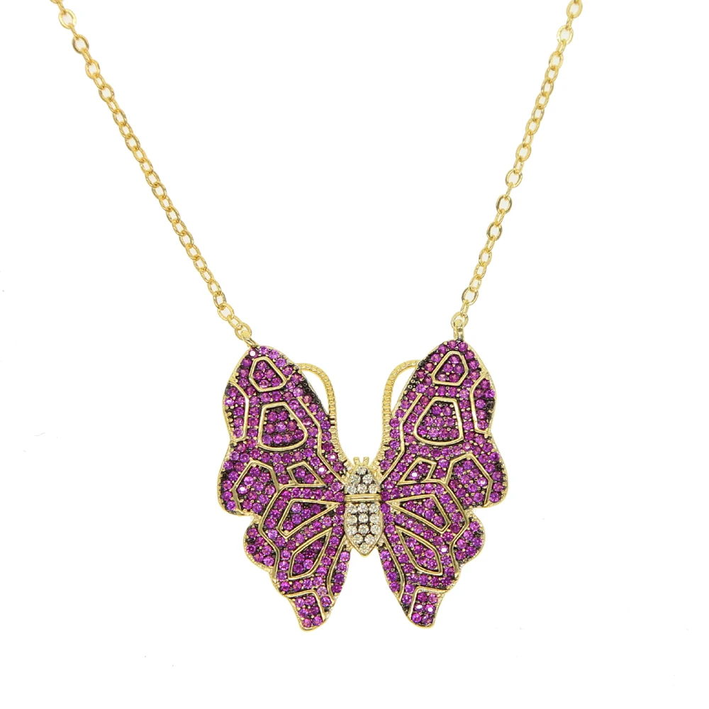 Bohemia style New Fashion Fine Jewelry Dazzling Gold Color Crystal CZ beautiful butterfly Necklaces & Pendants For Women