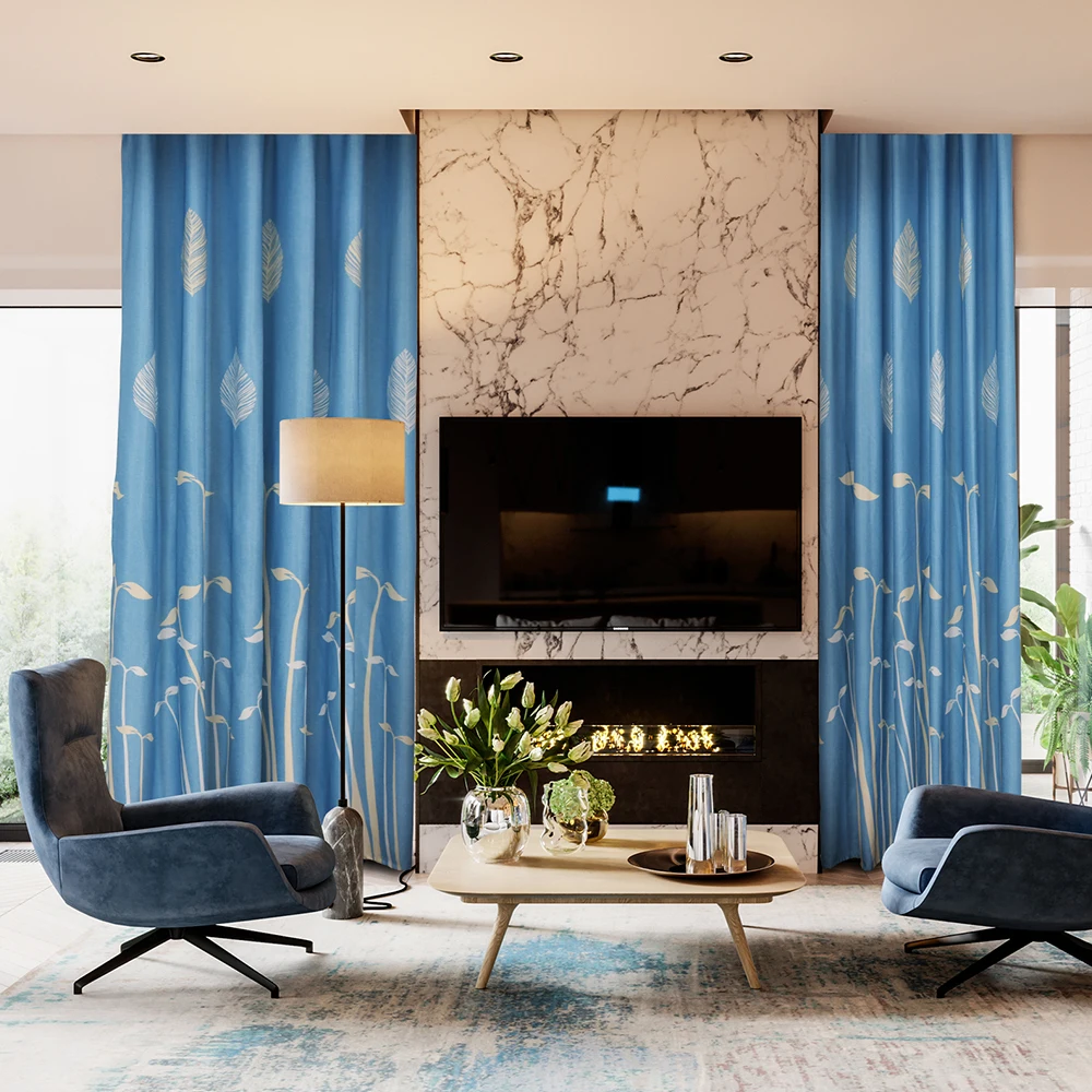 

Urijk Modern Blackout Curtains Bean Sprout Leaf Print Light Blocking Living Room Window Drapes Curtain Balcony Room Drape