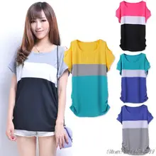 Лидер продаж! Женская футболка в Корейском стиле; летние топы с рукавами «летучая мышь»; свободная рубашка в полоску; большие размеры; Размеры S/M/L/XL