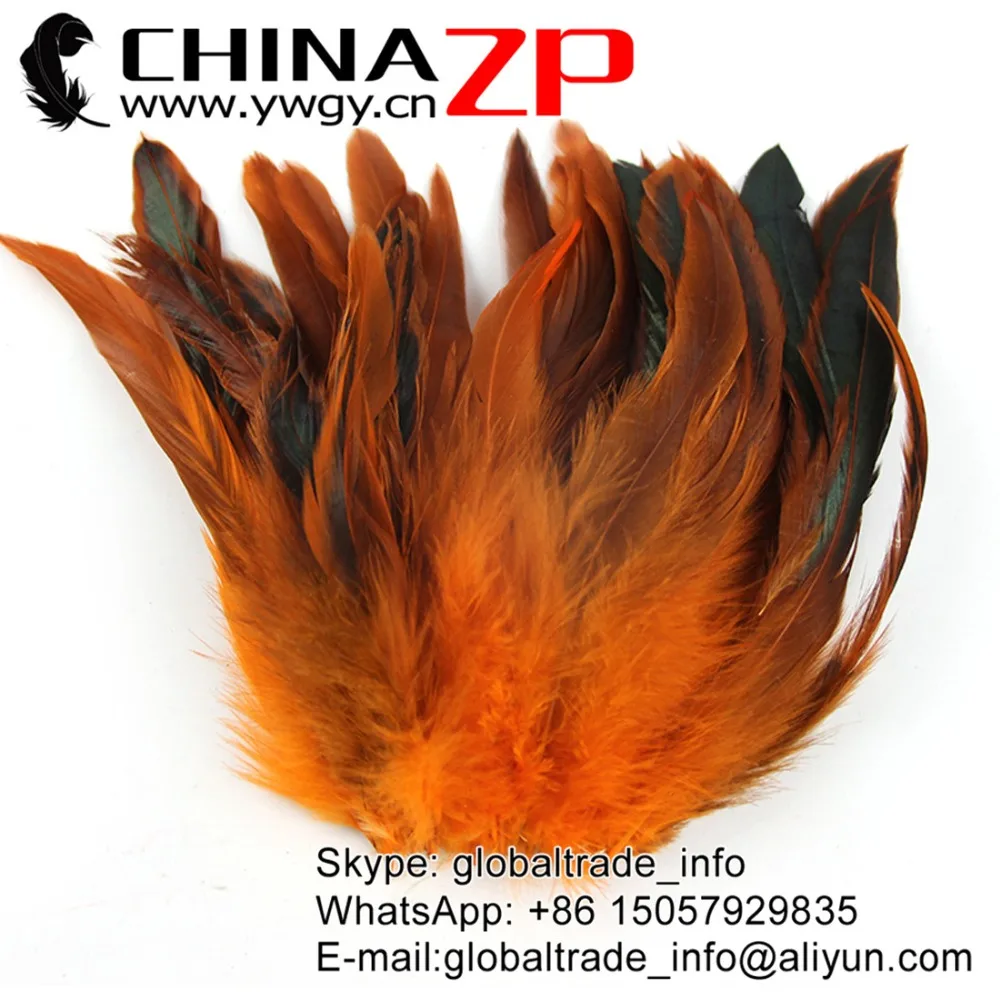 

CHINAZP Factory 200pieces/lot Size 15-20cm (6-8inch) Good Quality Dyed Orange Half Bronze Rooster Chicken Coque Feathers