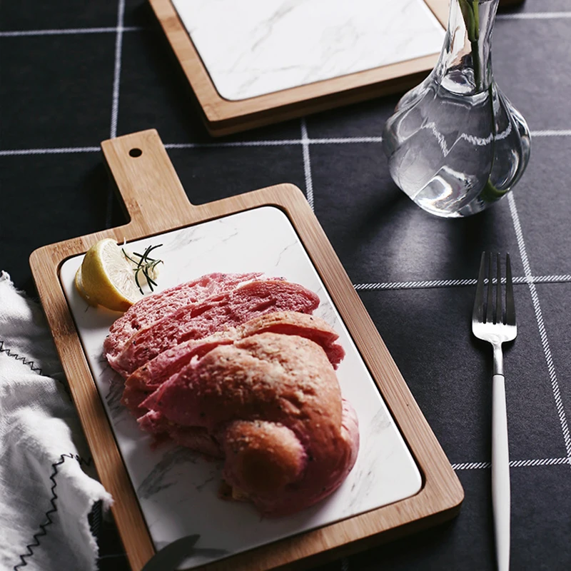 1 шт. бамбуковая мраморная тарелка поднос для сыра с ручкой креативные европейские столовые приборы легко моющиеся поднос для еды суши