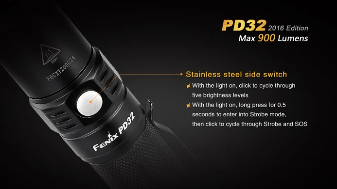 Fenix PD32 Cree XP L HI Белый светодиодный 900 с большим количеством люменов 14400 кандела