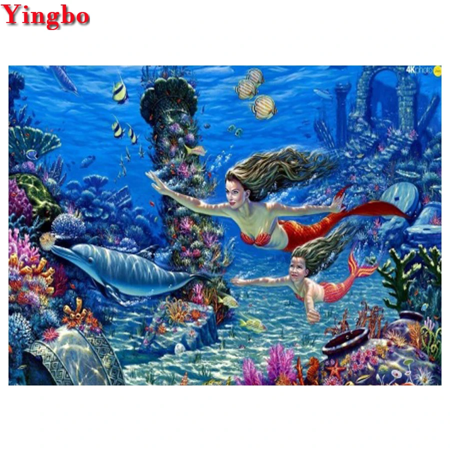 

5D DIY Diamond Painting mermaid Dolphin diamond Embroidery Cross Stitch Full Square/Round Drill Daimond Mosaic Rhinestone Decor
