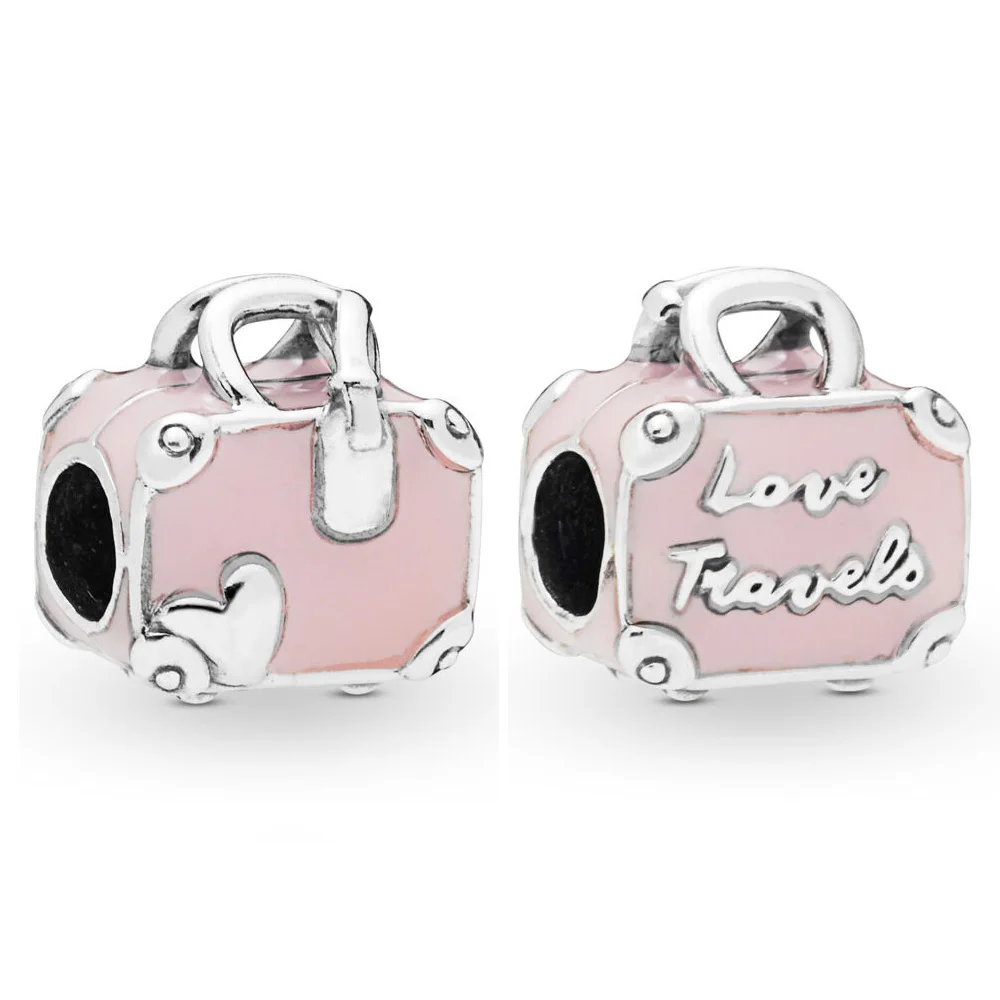 

PANDULASO 2019 Summer 925 Silver Original Pink Enamel Travel Bag Charms Fits Pandora berloque Bracelet Handmade accesorios mujer