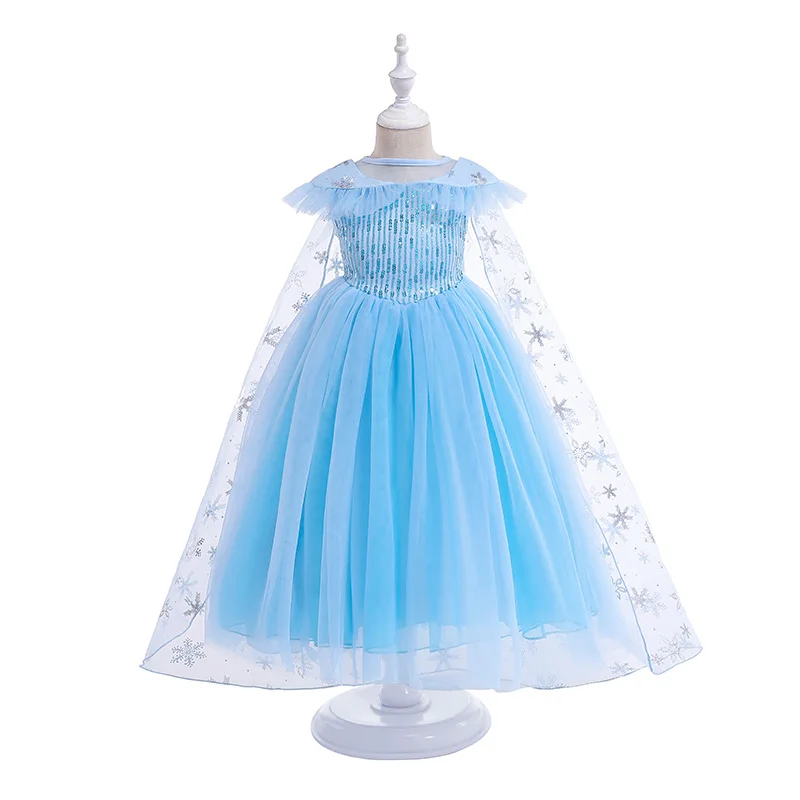 Платье принцессы Эльзы для девочек; Детский костюм с цветочным рисунком; комплект из 2 предметов «Снежная королева»; вечерние платья Эльзы на день рождения, Хэллоуин, маскарадный костюм Анны - Color: DE08