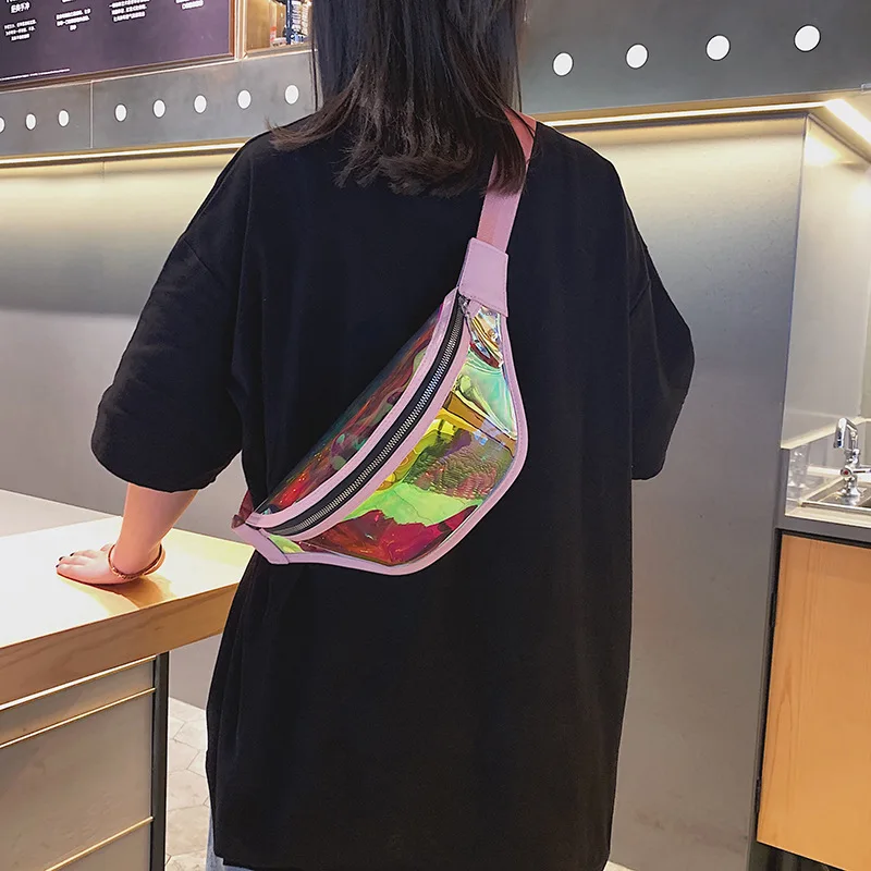 

New Laser Waist Pack for Women Waterproof Transparent Cross Boby Bag Ladies PVC Holographic Fanny Pack Travel Waist Chest Bag