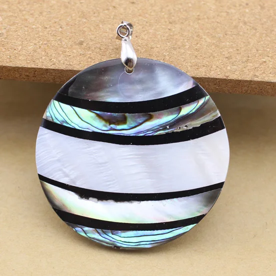 

1PC Size 49mm*57mm Natural Round Striped Colored Shell Pendants DIY Necklace Material Making Accessories Charms F1150