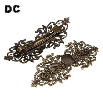 Billig 2 Stücke Kupfer Messing Hohl Filigrane Blume Frühling Haarspange Französisch Haar Clip Haarnadeln Runde Cabochon Basis 12mm DIY Headwear Handwerk