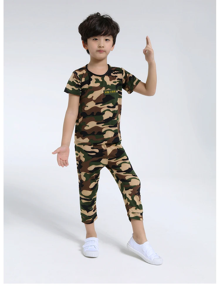 Детская камуфляжная форма короткий рукав школьников военный костюм Школа Дети Хэллоуин Карнавальная одежда армия ткань