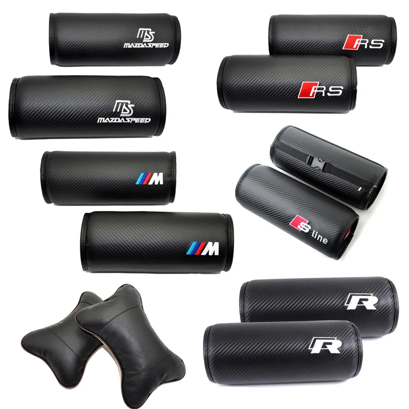 

2PCS Car Headrest Supplies Neck Auto Safety Pillow Black For Audi BMW VW Mazda