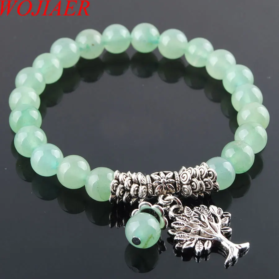 

WOJIAER Free Shipping Natural Aventurine Gem Stone Bracelet Mala Beads Tree Of Life Charms Meditation Ethnic Jewelry PK3216
