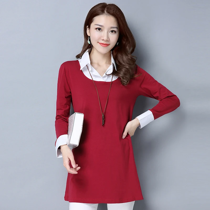  Casual Long Sleeve Blouse Women 2019 Spring Autumn Fake Two Pieces Women Shirt Office Ladies Tops T