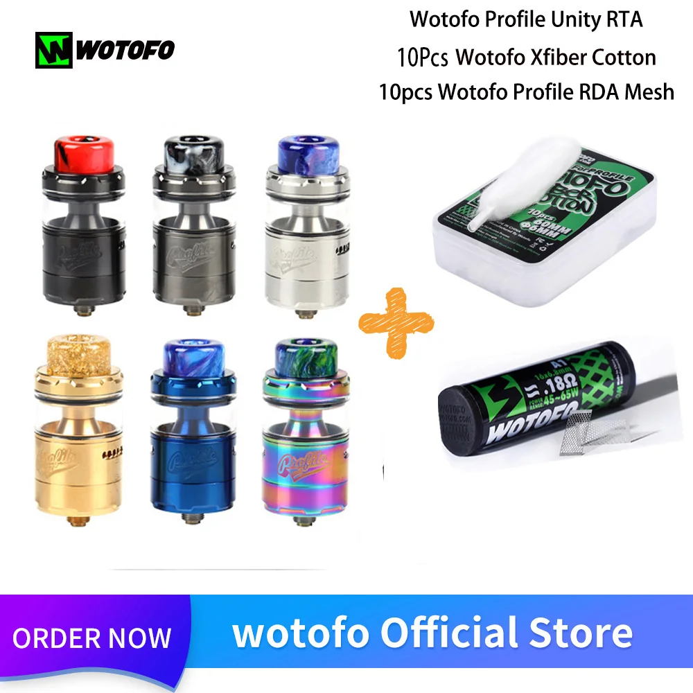 Оригинальный распылитель Wotofo Profile unit RTA с 10 катушками Xfiber Cotton Mesh 3 5 мл бак для вейпа