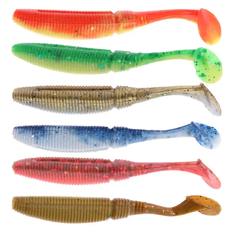 

6pcs/Set Fish Soft Lure Artificial Minnow Pesca Soft Baits T-Shaped Tail Worm Bait Fishing Peche Iscas Fishing Tackle 5cm 8g
