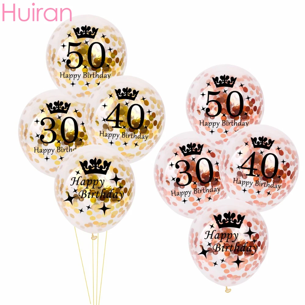 

HUIRAN 12Inch 10pcs Rose Gold Confetti Balloons 50th 40th 30th Birthday Balloon Adult Crown Balloons Happy Birthday Party Decor